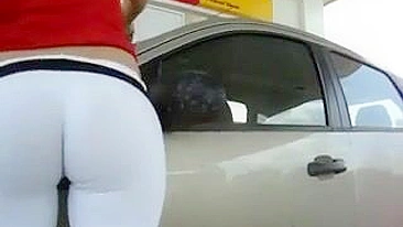 Candid Video Camera Sexy Girl in Tight Pants at Gas Station