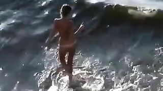 Nudist couple amazing fucking at the beach filmed