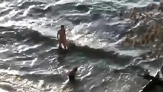 Nudist couple amazing fucking at the beach filmed