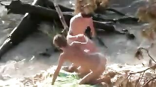 Nudist couple amazing fucking at the beach filmed