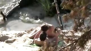 Nudist couple amazing fucking at the beach filmed