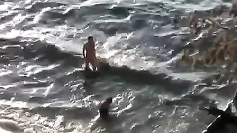 Nudist couple amazing fucking at the beach filmed