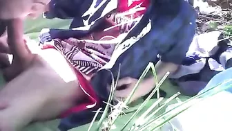 Couple Filming on Their Camera the Sex Adventure Outdoors