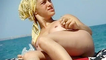 Hairy Naked Pussy at the Beach Filmed