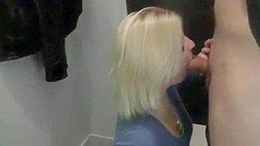 Exhibitionist Woman Gives Blowjob in Dressing Room at Mall