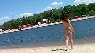 Slim Teen With Perky Tits Frolics Naked At The Beach