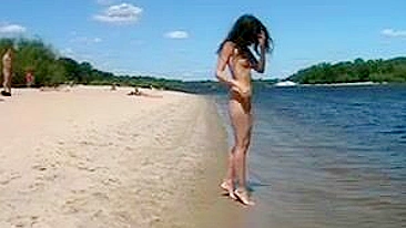 Slim Teen With Perky Tits Frolics Naked At The Beach