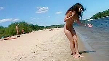 Slim Teen With Perky Tits Frolics Naked At The Beach