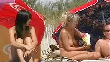 Hot Brunette Woman with Big Tits Filmed Naked at the Beach