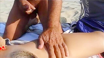 Slut swinger wife jerking off and sucking cocks of strangers at beach