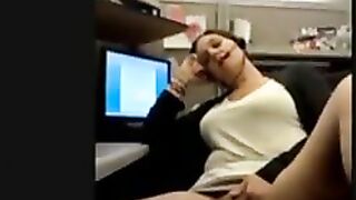 Sultry Woman Self-Entertains At Desk, Captures Intimate Moment On Cam