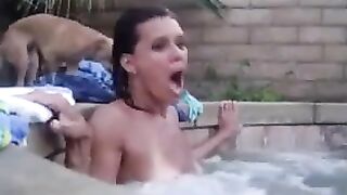 Woman Topless in Jacuzzi Moaning from Pleasure of Water Jets