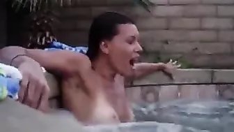Woman Topless in Jacuzzi Moaning from Pleasure of Water Jets