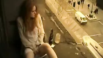 Hot Girl is so Horny so She Masturbates on the Balcony