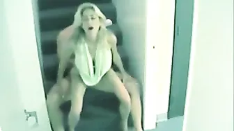 Amateur Couple Caught Fucking on Stairs on Security Camera