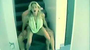 Amateur Couple Caught Fucking on Stairs on Security Camera