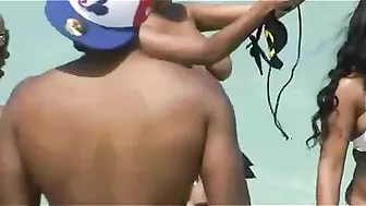 Slinky, Tanned Miami Beach Topless Girl With Sky-High Stilettos Struts Slinky, Tanned Miami Beach Topless Girl With Sky-High Stilettos Struts