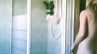 Hot Blonde Showers in Front of Hidden Camera