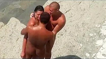 Threesome on the Beach Wife Husband and Friend Make Sex