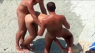 Threesome on the Beach Wife Husband and Friend Make Sex