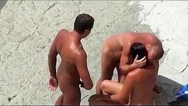 Threesome on the Beach Wife Husband and Friend Make Sex