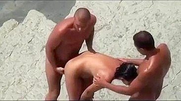 Threesome on the Beach Wife Husband and Friend Make Sex