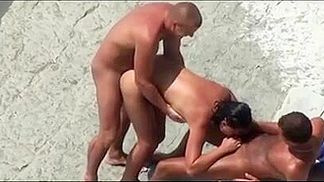 Threesome on the Beach Wife Husband and Friend Make Sex