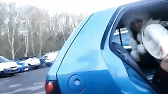 Cute Girl Flashes Ass and Pussy in Public Parking