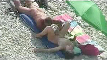 Naked Beach Couple Caught on Peeking Cam Fucking