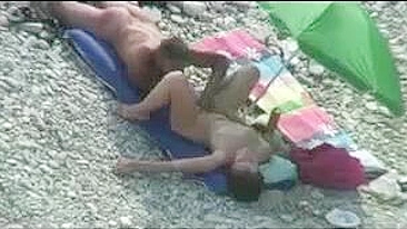 Naked Beach Couple Caught on Peeking Cam Fucking