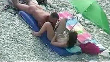 Naked Beach Couple Caught on Peeking Cam Fucking