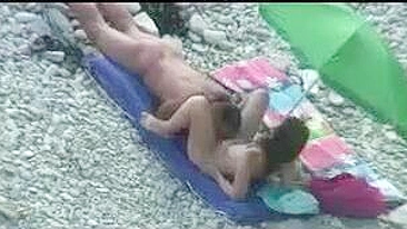 Naked Beach Couple Caught on Peeking Cam Fucking