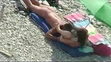 Naked Beach Couple Caught on Peeking Cam Fucking