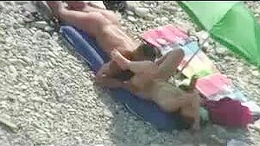 Naked Beach Couple Caught on Peeking Cam Fucking