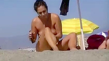 Revealing, Bare, Sun-Kissed Pussy At The Seaside