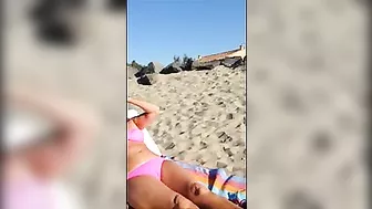Mature Wife Takes Off Bra for Topless Sunbath at Beach