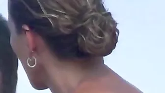 Sensual Sun-Kissed French-Beach, Igneous Topless Mature Woman, Artfully Filmed