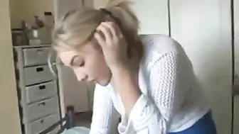 Sexy Blonde Wife Teases With Lustful Downblouse While Cleaning