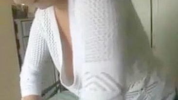 Sexy Blonde Wife Teases With Lustful Downblouse While Cleaning