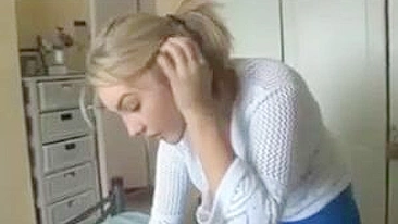 Sexy Blonde Wife Teases With Lustful Downblouse While Cleaning