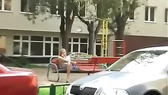 Dirty Russian Girl Showcasing Her Juicy Pussy On A Public Bench