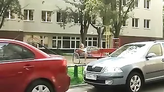 Dirty Russian Girl Showcasing Her Juicy Pussy On A Public Bench