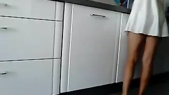 Sexy Upskirt Video of Hot Ass Girlfriend Working in Kitchen