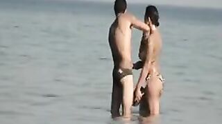 Voyeur Camera at Public Beach Films Busty Girlfriend Cleaning Up