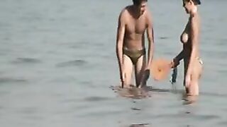 Voyeur Camera at Public Beach Films Busty Girlfriend Cleaning Up