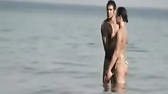 Voyeur Camera at Public Beach Films Busty Girlfriend Cleaning Up
