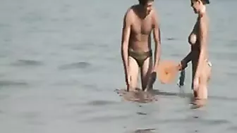 Voyeur Camera at Public Beach Films Busty Girlfriend Cleaning Up
