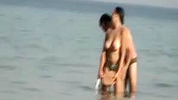 Voyeur Camera at Public Beach Films Busty Girlfriend Cleaning Up