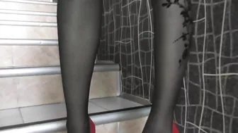 Super Sexily Enticing Blonde In Seductively Sleek Black Pantyhose!