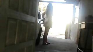 Hidden Voyeur Hot Girl Plays with Dildo on Car in Public